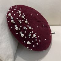 Women's Simple Style Solid Color Pearl Beret Hat sku image 15