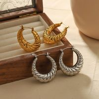 1 Pair Simple Style Classic Style Circle Twist Plating 304 Stainless Steel Hoop Earrings main image 7