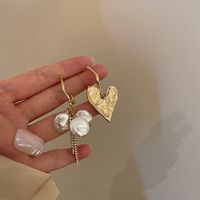 1 Pair Sweet Korean Style Heart Shape Asymmetrical Pearl Inlay Alloy Rhinestones Drop Earrings main image 1