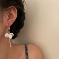 1 Pair Sweet Korean Style Heart Shape Asymmetrical Pearl Inlay Alloy Rhinestones Drop Earrings main image 4