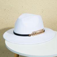 Unisex Retro Classic Style Leaves Solid Color Belt Buckle Wide Eaves Fedora Hat sku image 1