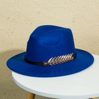 Unisex Retro Classic Style Leaves Solid Color Belt Buckle Wide Eaves Fedora Hat sku image 2