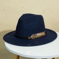 Unisex Retro Classic Style Leaves Solid Color Belt Buckle Wide Eaves Fedora Hat sku image 3