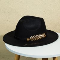 Unisex Retro Classic Style Leaves Solid Color Belt Buckle Wide Eaves Fedora Hat sku image 4