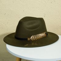 Unisex Retro Classic Style Leaves Solid Color Belt Buckle Wide Eaves Fedora Hat sku image 9