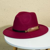Unisex Retro Classic Style Leaves Solid Color Belt Buckle Wide Eaves Fedora Hat sku image 8