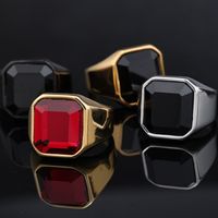 Fashion Square Stainless Steel Inlay Artificial Gemstones Men's Rings main image 1