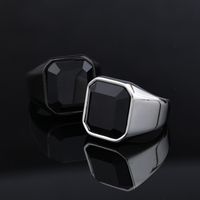 Fashion Square Stainless Steel Inlay Artificial Gemstones Men's Rings main image 4