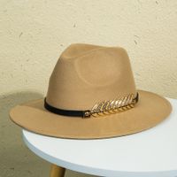 Unisex Retro Classic Style Leaves Solid Color Belt Buckle Wide Eaves Fedora Hat sku image 12