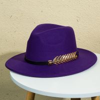 Unisex Retro Classic Style Leaves Solid Color Belt Buckle Wide Eaves Fedora Hat sku image 13