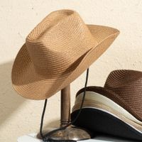 Unisex Casual Solid Color Wide Eaves Straw Hat main image 8