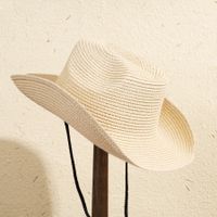 Unisex Casual Solid Color Wide Eaves Straw Hat main image 4