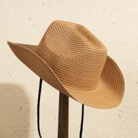 Unisex Casual Solid Color Wide Eaves Straw Hat main image 3