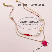 304 Stainless Steel Artificial Crystal Soft Clay Gold Plated Elegant Sweet Beaded Enamel Plating Heart Shape Pearl Beads Double Layer Necklaces main image 2