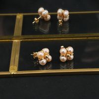 1 Pair Cute Sweet Solid Color Plating Freshwater Pearl Sterling Silver 18k Gold Plated Ear Studs main image 1