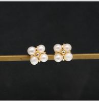 1 Pair Cute Sweet Solid Color Plating Freshwater Pearl Sterling Silver 18k Gold Plated Ear Studs main image 4