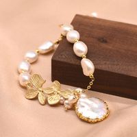 Retro Lady Solid Color Freshwater Pearl Beaded Plating 18k Gold Plated Bracelets sku image 22