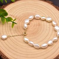 Retro Lady Solid Color Freshwater Pearl Beaded Plating 18k Gold Plated Bracelets sku image 18