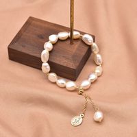 Retro Lady Solid Color Freshwater Pearl Beaded Plating 18k Gold Plated Bracelets sku image 25