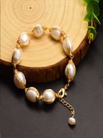 Retro Lady Solid Color Freshwater Pearl Beaded Plating 18k Gold Plated Bracelets sku image 31