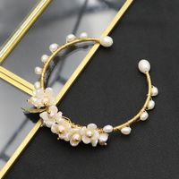 Retro Leaves Flower Freshwater Pearl Sterling Silver Plating 18k Gold Plated Bangle main image 1