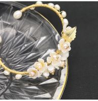 Retro Leaves Flower Freshwater Pearl Sterling Silver Plating 18k Gold Plated Bangle main image 4