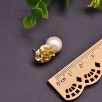 1 Pair Vintage Style Flower Plating Freshwater Pearl Copper 18k Gold Plated Ear Studs main image 6
