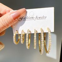 1 Set Modern Style Round Inlay Alloy Rhinestones Earrings main image 1