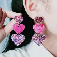 1 Pair Simple Style Heart Shape Printing Arylic Drop Earrings main image 4