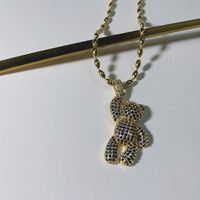 Rostfreier Stahl Kupfer 18 Karat Vergoldet Einfacher Stil Überzug Inlay Bär Zirkon Halskette Mit Anhänger sku image 2