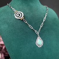 Wholesale Jewelry Retro Rhombus Alloy Turquoise Plating Inlay Pendant Necklace main image 2
