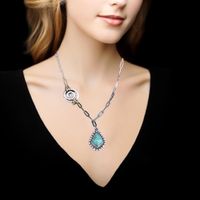Wholesale Jewelry Retro Rhombus Alloy Turquoise Plating Inlay Pendant Necklace main image 3