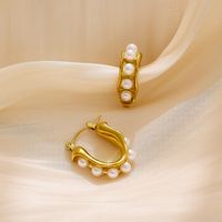 1 Piece Ig Style Elegant U Shape Plating Inlay Stainless Steel Titanium Steel Pearl Earrings main image 3