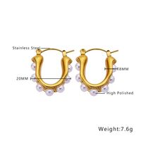 1 Piece Ig Style Elegant U Shape Plating Inlay Stainless Steel Titanium Steel Pearl Earrings sku image 1