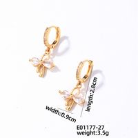 1 Pair Casual Vintage Style Shiny Heart Shape Bow Knot Plating Inlay 304 Stainless Steel Copper Zircon Drop Earrings sku image 1