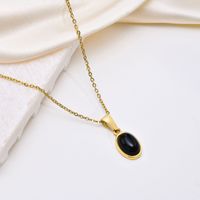 Stainless Steel Retro Simple Style Plating Inlay Oval Agate Necklace Pendant main image 4