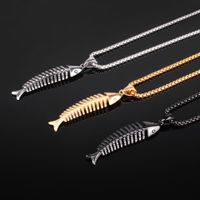 Retro Fish Bone Titanium Steel Plating Men's Pendant Necklace main image 3