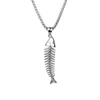 Retro Fish Bone Titanium Steel Plating Men's Pendant Necklace sku image 1