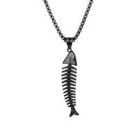 Retro Fish Bone Titanium Steel Plating Men's Pendant Necklace sku image 3