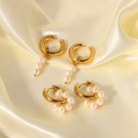 1 Pair IG Style Sweet Flower Pearl Plating 201 Stainless Steel 18K Gold Plated Drop Earrings main image 4