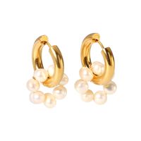 1 Pair IG Style Sweet Flower Pearl Plating 201 Stainless Steel 18K Gold Plated Drop Earrings main image 2
