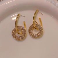 1 Paire Style Simple Cercle Placage Incruster Alliage Strass Plaqué Or Boucles D'oreilles main image 1