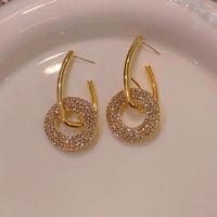 1 Paire Style Simple Cercle Placage Incruster Alliage Strass Plaqué Or Boucles D'oreilles main image 4