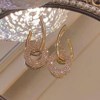 1 Paire Style Simple Cercle Placage Incruster Alliage Strass Plaqué Or Boucles D'oreilles main image 3