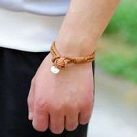Casual Vintage Style Geometric Solid Color Stainless Steel Pu Leather Braid Unisex Bracelets main image 5