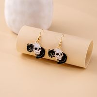 1 Pair Cartoon Style Funny Cat Skull Enamel Plating Alloy Earrings main image 5