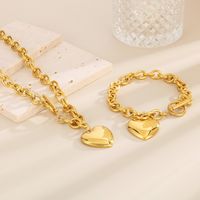 Stainless Steel 18K Gold Plated Simple Style Chain Heart Shape Bracelets Necklace main image 4