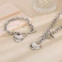 Stainless Steel 18K Gold Plated Simple Style Chain Heart Shape Bracelets Necklace main image 5