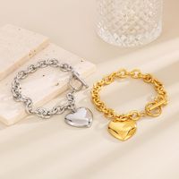Stainless Steel 18K Gold Plated Simple Style Chain Heart Shape Bracelets Necklace main image 3