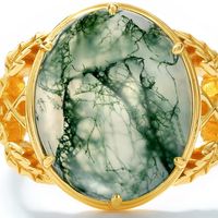 Luxurious Geometric Sterling Silver Plating Moss Agate 10k Gold Plated Open Rings main image 4